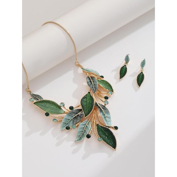 Vintage Chunky Statement Jewelry Set Retro Leaf Floral Geometric Bohemian Boho B - Picture 8 of 8